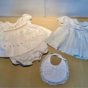 Vintage Pale Blue dress and White Dress Set with Bib